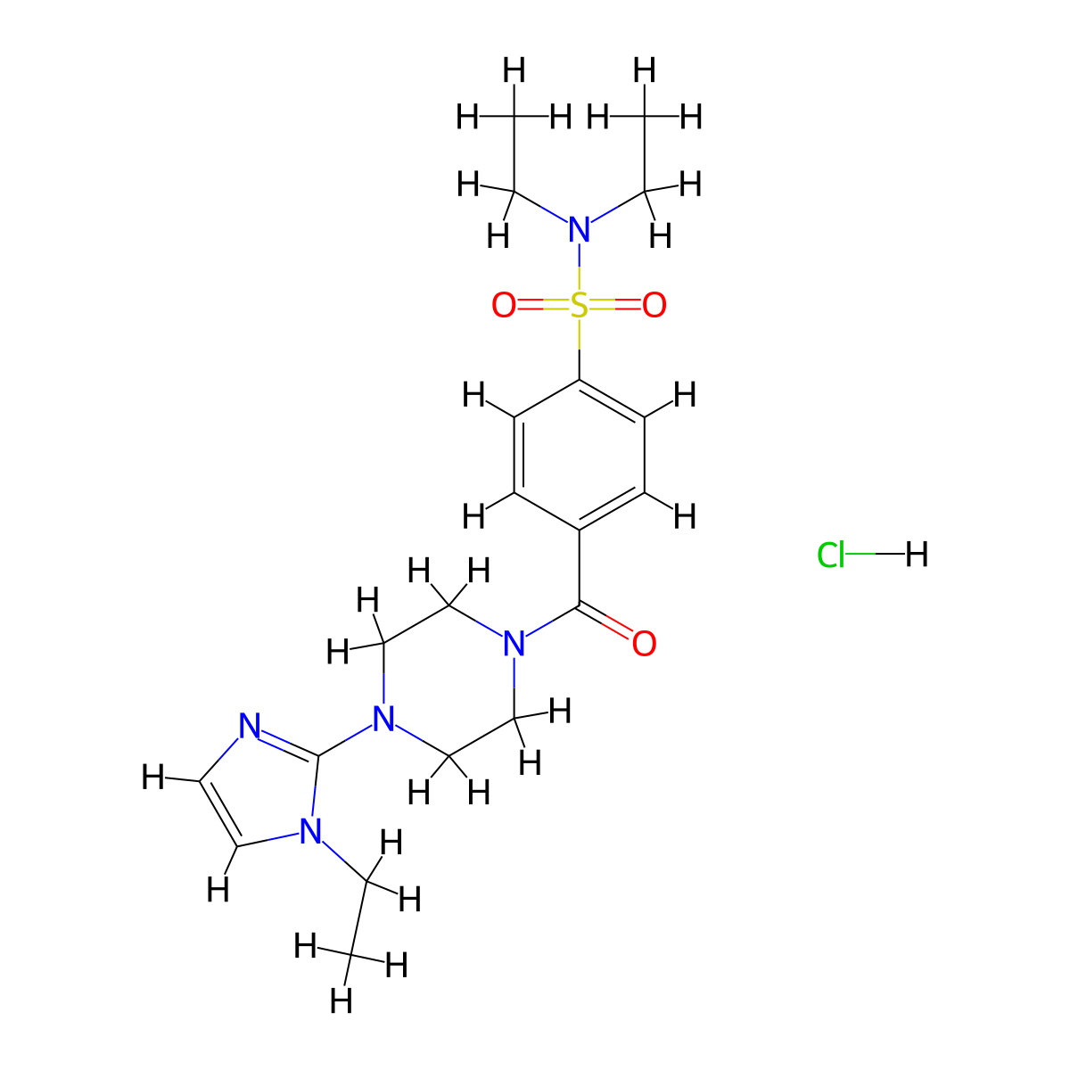 N,N-diethyl-4-(4-(1-ethyl-1H-imidazol-2-yl)piperazine-1-carbonyl)benzenesulfonamide hydrochloride molecular structure, CAS 1189694-45-8
