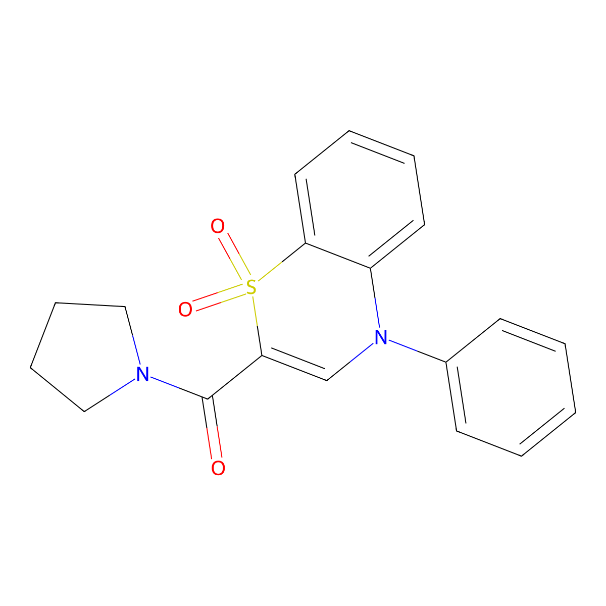 (1,1-dioxido-4-phenyl-4H-benzo[b][1,4]thiazin-2-yl)(pyrrolidin-1-yl)methanone molecular structure, CAS 1189695-20-2