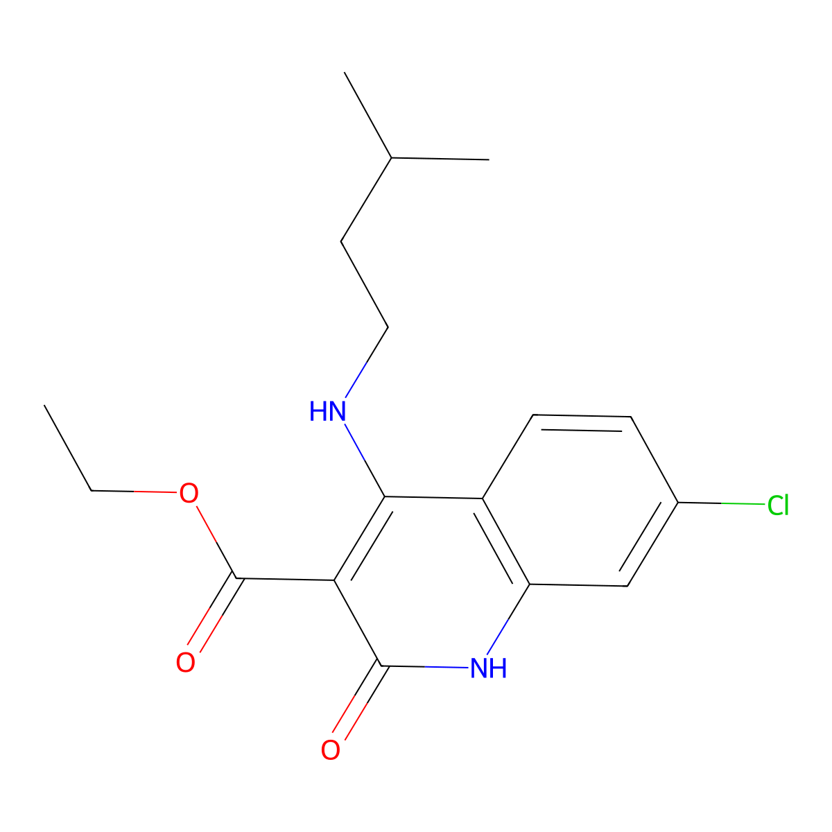 Ethyl 7-chloro-4-[(3-methylbutyl)amino]-2-oxo-1,2-dihydroquinoline-3-carboxylate molecular structure, CAS 1189695-54-2