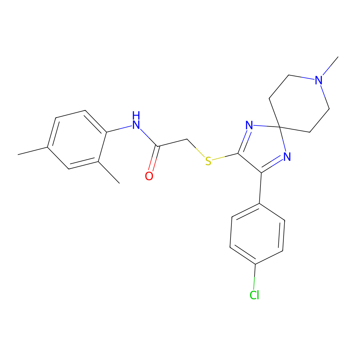 2-{[3-(4-Chlorophenyl)-8-methyl-1,4,8-triazaspiro[4.5]deca-1,3-dien-2-YL]sulfanyl}-N-(2,4-dimethylphenyl)acetamide molecular structure, CAS 1189695-61-1