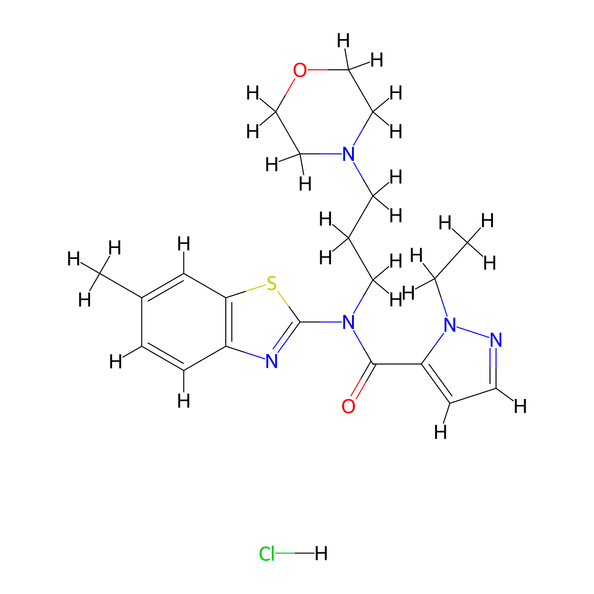 1-ethyl-N-(6-methylbenzo[d]thiazol-2-yl)-N-(3-morpholinopropyl)-1H-pyrazole-5-carboxamide hydrochloride molecular structure, CAS 1189695-89-3