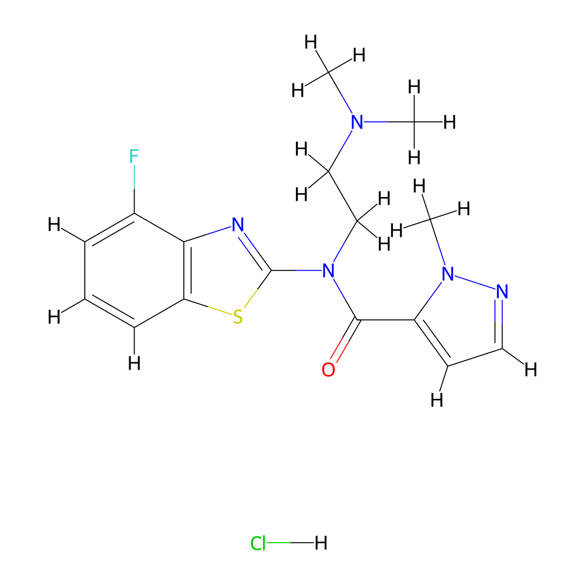 N-(2-(dimethylamino)ethyl)-N-(4-fluorobenzo[d]thiazol-2-yl)-1-methyl-1H-pyrazole-5-carboxamide hydrochloride molecular structure, CAS 1189696-80-7