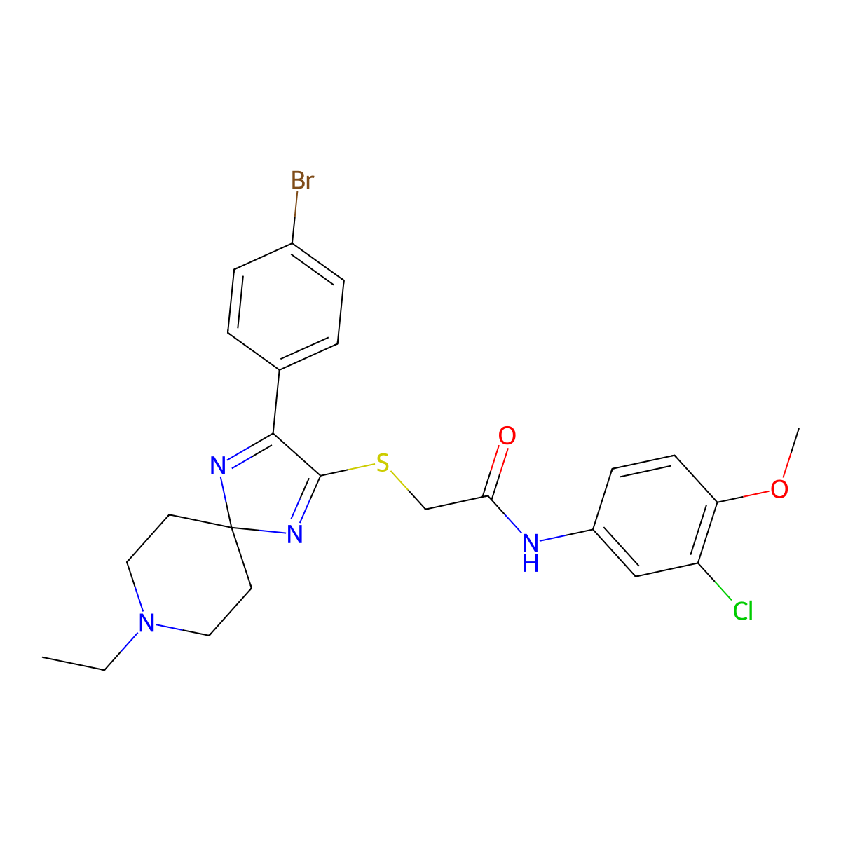 2-((3-(4-bromophenyl)-8-ethyl-1,4,8-triazaspiro[4.5]deca-1,3-dien-2-yl)thio)-N-(3-chloro-4-methoxyphenyl)acetamide molecular structure, CAS 1189697-46-8