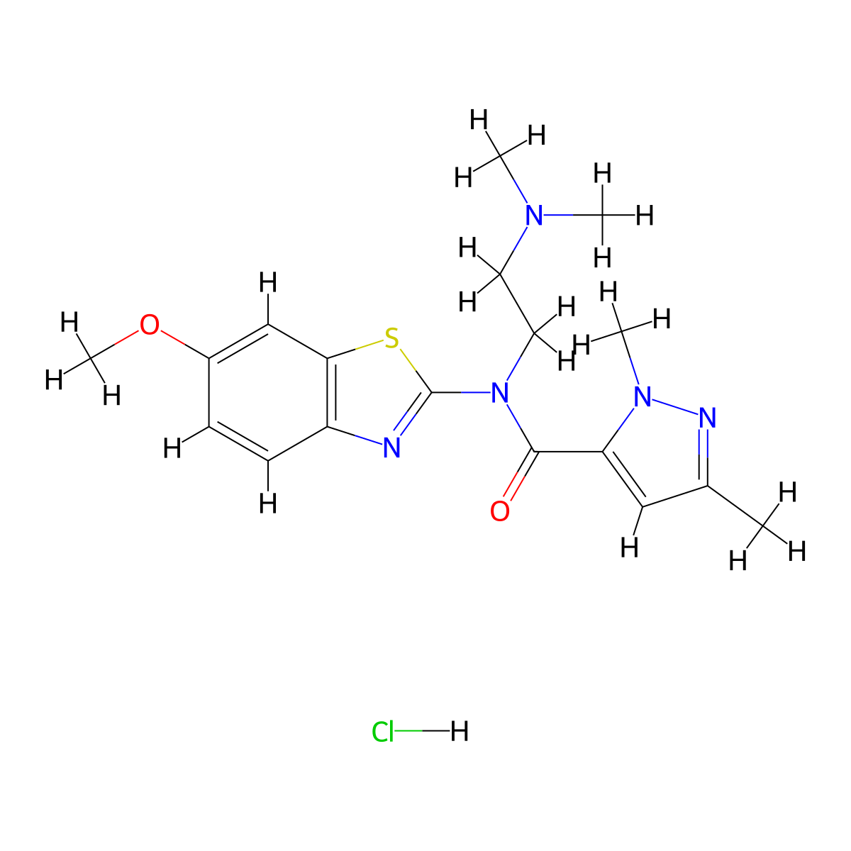 N-(2-(dimethylamino)ethyl)-N-(6-methoxybenzo[d]thiazol-2-yl)-1,3-dimethyl-1H-pyrazole-5-carboxamide hydrochloride molecular structure, CAS 1189698-33-6