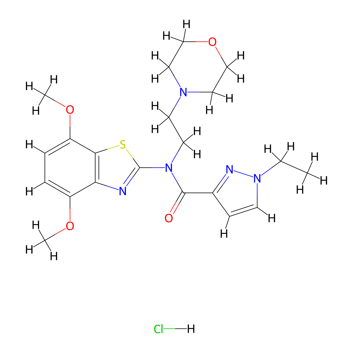 N-(4,7-dimethoxybenzo[d]thiazol-2-yl)-1-ethyl-N-(2-morpholinoethyl)-1H-pyrazole-3-carboxamide hydrochloride molecular structure, CAS 1189698-37-0