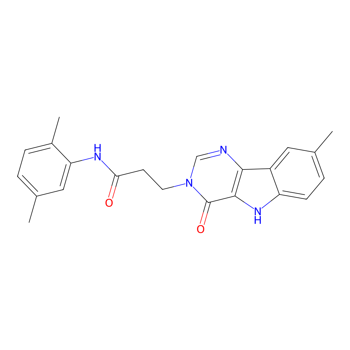 N-(2,5-dimethylphenyl)-3-(8-methyl-4-oxo-4,5-dihydro-3H-pyrimido[5,4-b]indol-3-yl)propanamide molecular structure, CAS 1189699-11-3