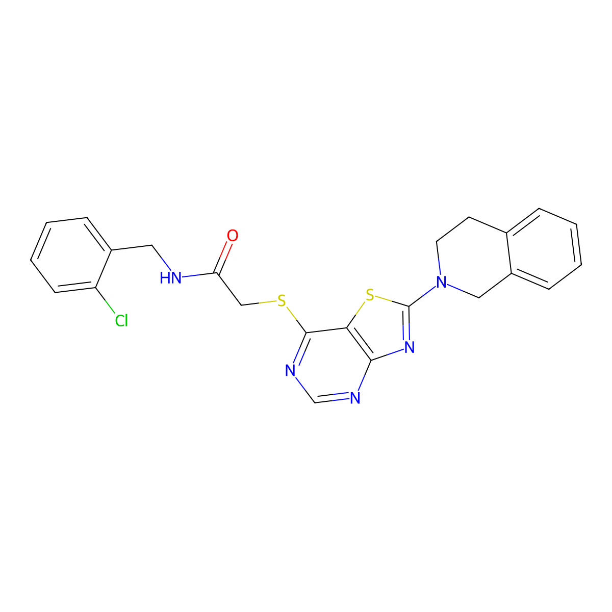 N-(2-chlorobenzyl)-2-((2-(3,4-dihydroisoquinolin-2(1H)-yl)thiazolo[4,5-d]pyrimidin-7-yl)thio)acetamide molecular structure, CAS 1189699-23-7