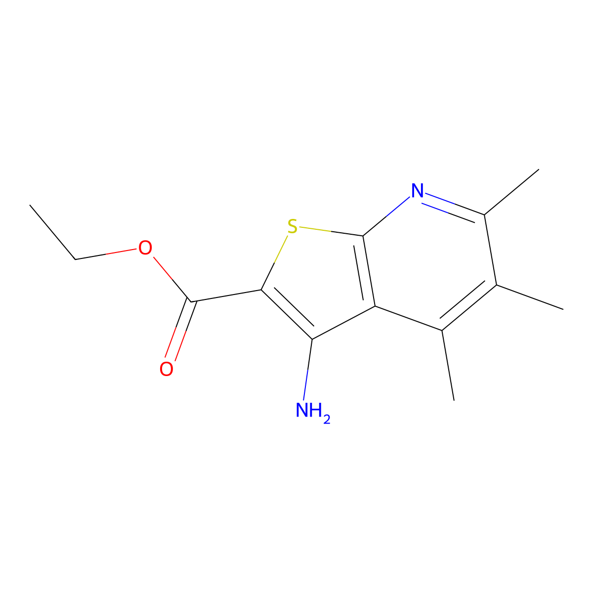 Ethyl 3-amino-4,5,6-trimethylthieno[2,3-b]pyridine-2-carboxylate molecular structure, CAS 118970-12-0