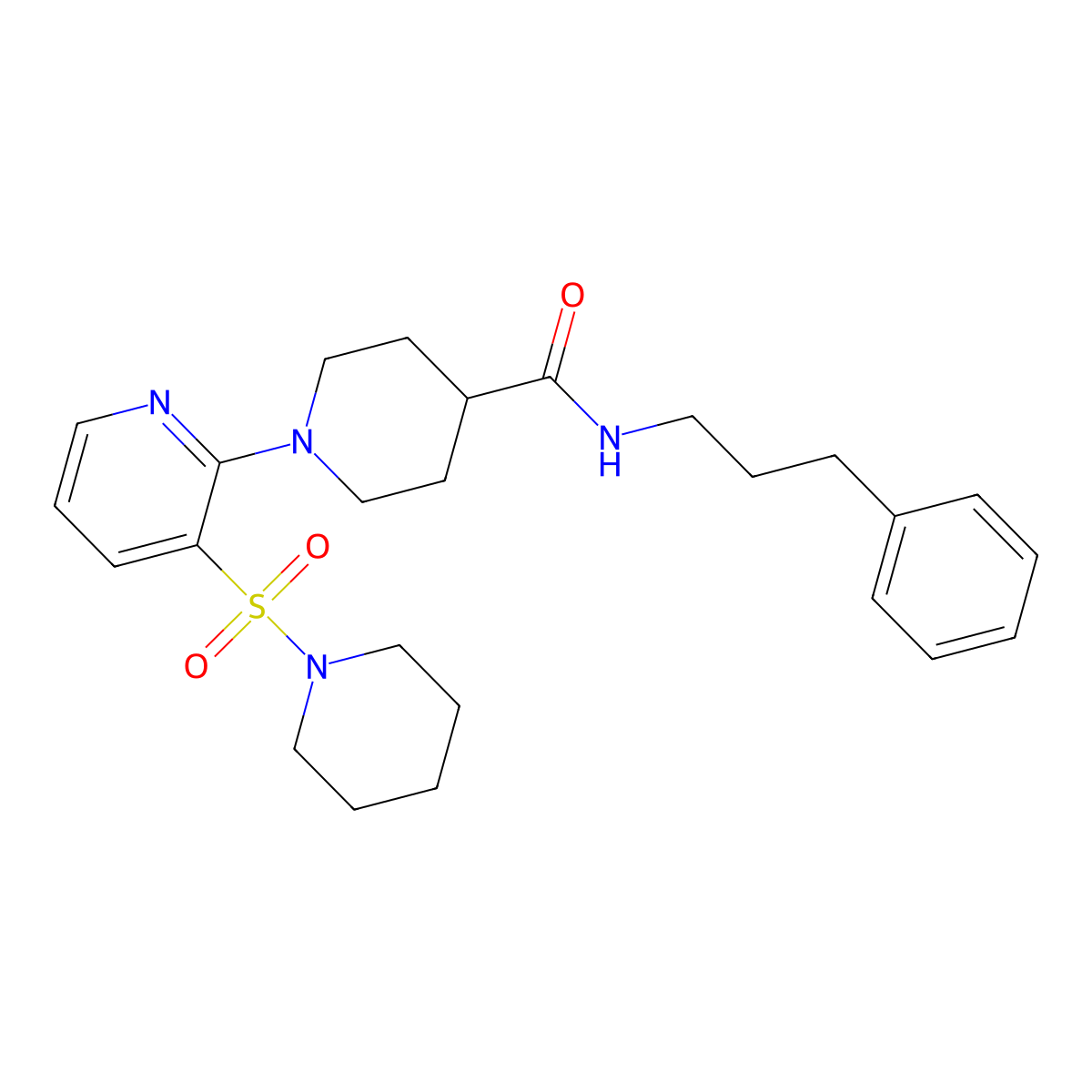 N-(3-phenylpropyl)-1-[3-(piperidine-1-sulfonyl)pyridin-2-yl]piperidine-4-carboxamide molecular structure, CAS 1189700-03-5