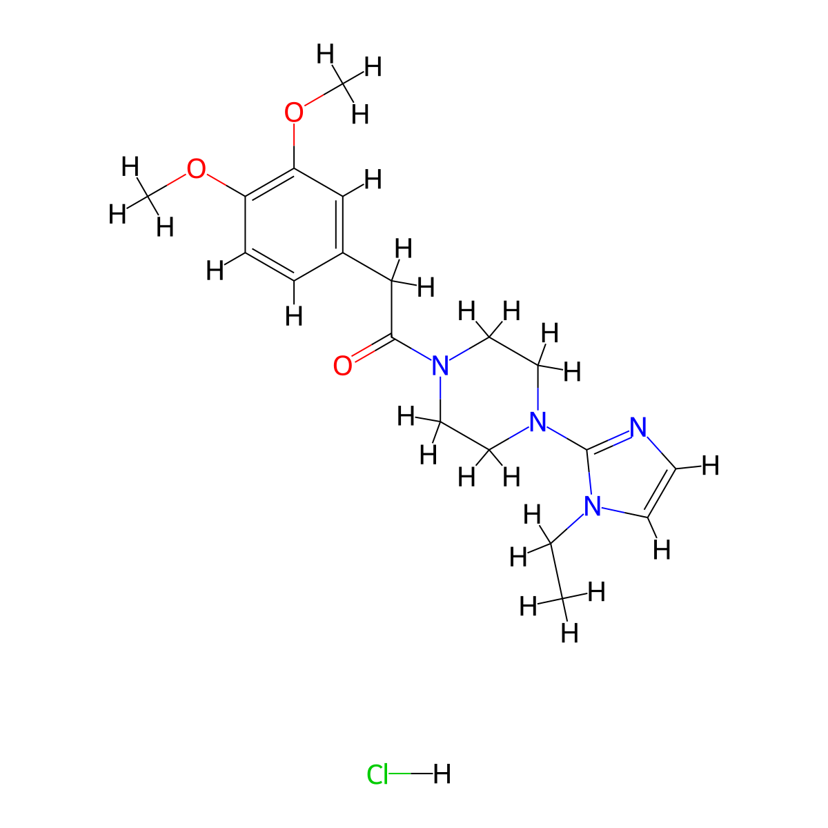 2-(3,4-dimethoxyphenyl)-1-(4-(1-ethyl-1H-imidazol-2-yl)piperazin-1-yl)ethanone hydrochloride molecular structure, CAS 1189701-39-0