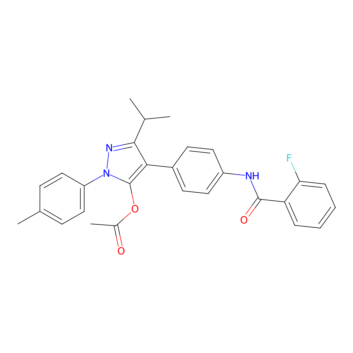 4-{4-[(2-fluorobenzoyl)amino]phenyl}-3-isopropyl-1-(4-methylphenyl)-1H-pyrazol-5-yl acetate molecular structure, CAS 1189701-44-7