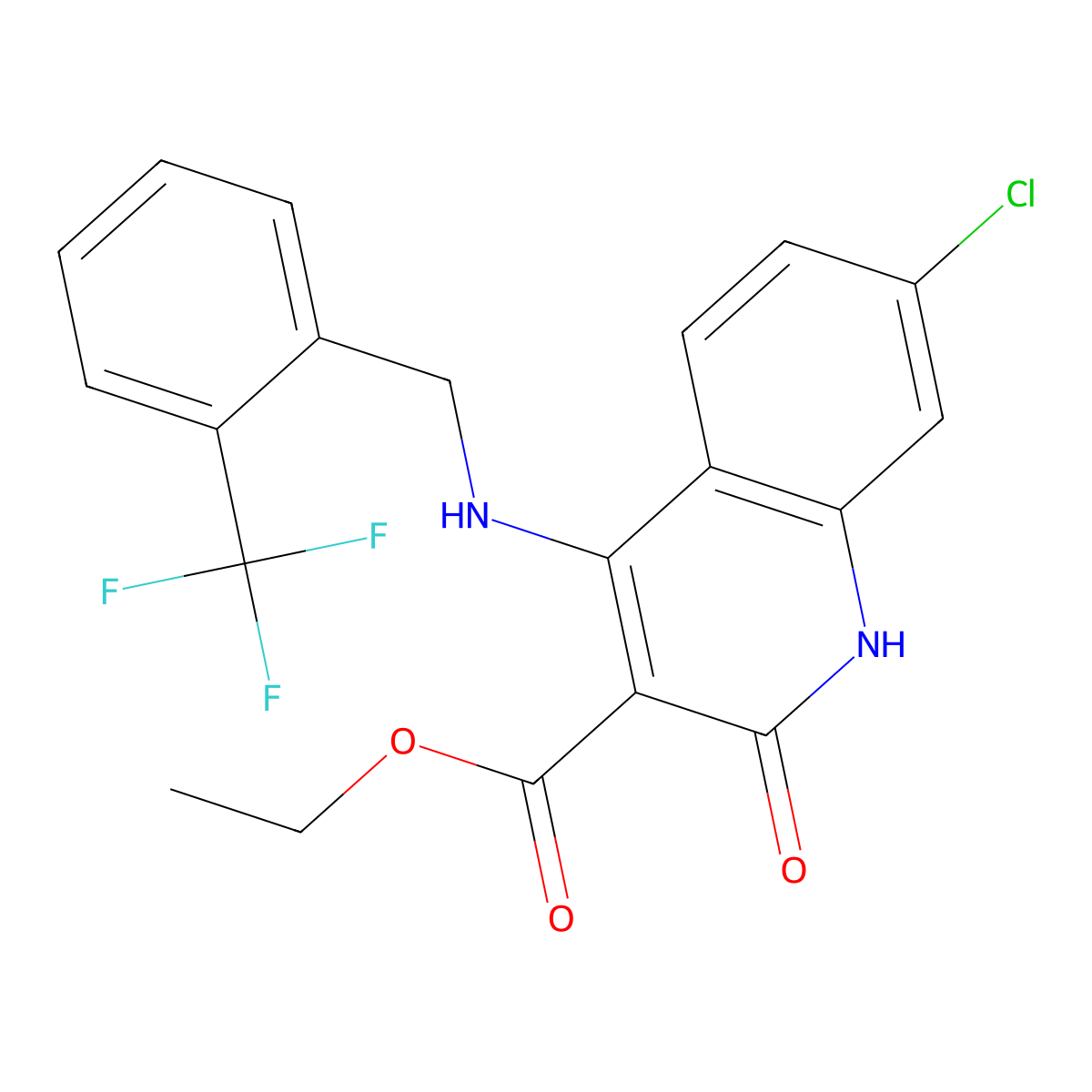 Ethyl 7-chloro-2-oxo-4-((2-(trifluoromethyl)benzyl)amino)-1,2-dihydroquinoline-3-carboxylate molecular structure, CAS 1189701-74-3