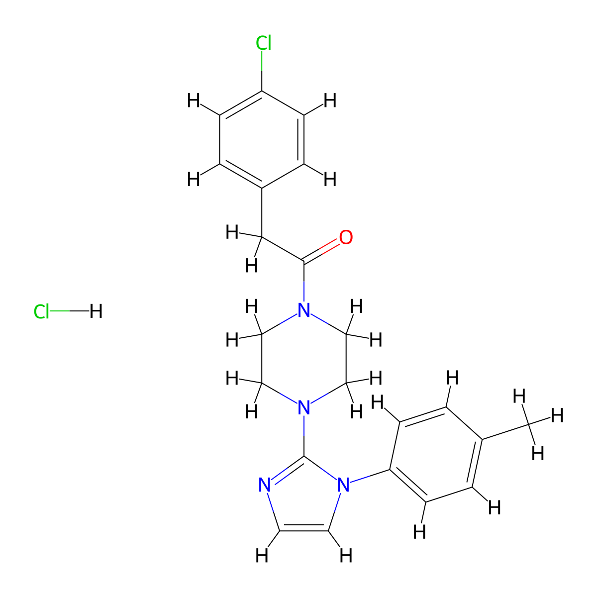 2-(4-chlorophenyl)-1-(4-(1-(p-tolyl)-1H-imidazol-2-yl)piperazin-1-yl)ethanone hydrochloride molecular structure, CAS 1189701-76-5