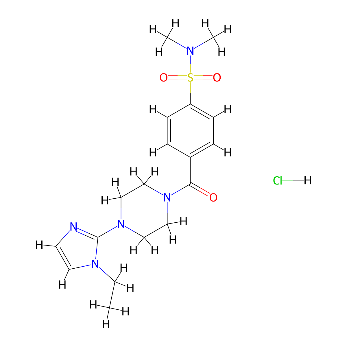 4-(4-(1-ethyl-1H-imidazol-2-yl)piperazine-1-carbonyl)-N,N-dimethylbenzenesulfonamide hydrochloride molecular structure, CAS 1189702-13-3