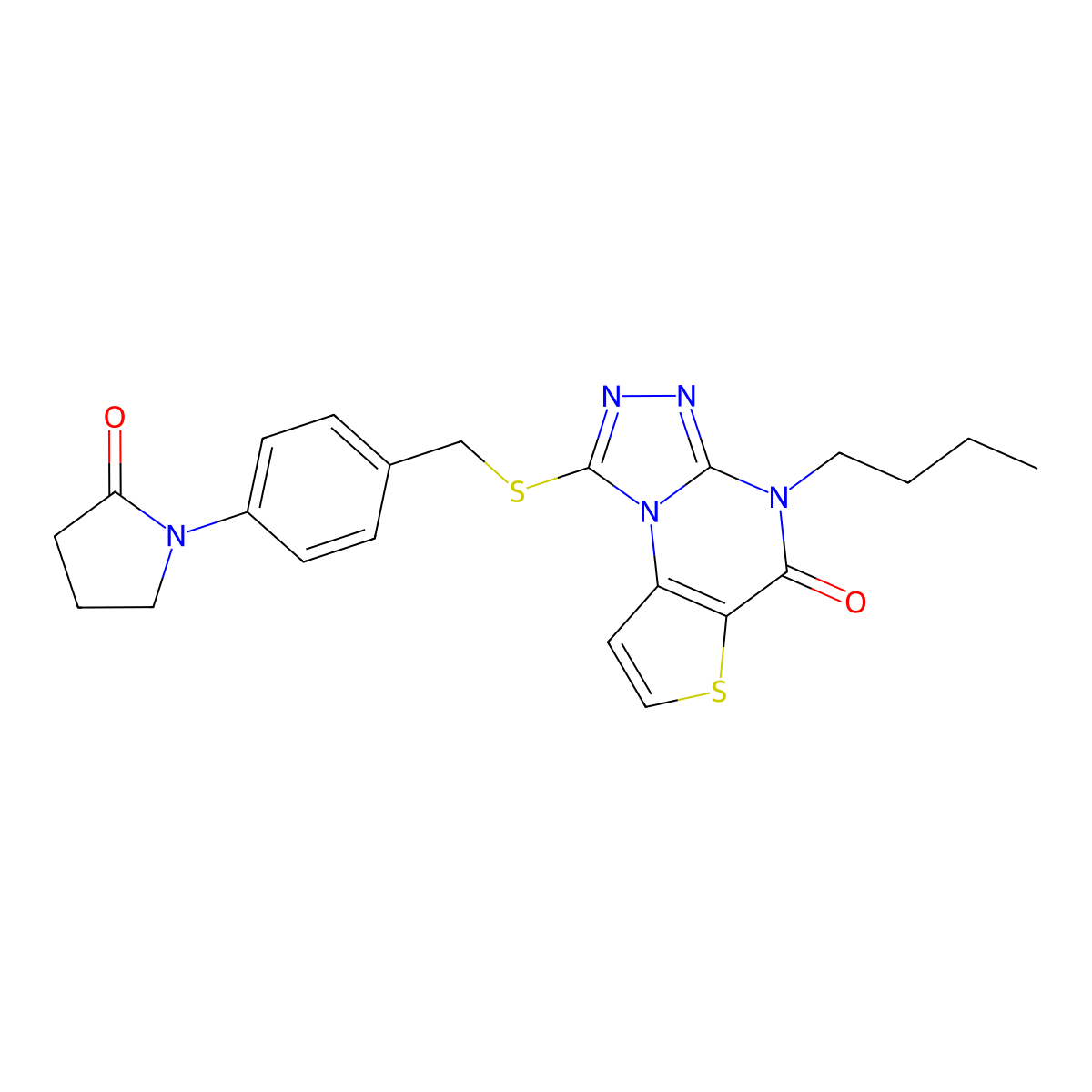 4-butyl-1-((4-(2-oxopyrrolidin-1-yl)benzyl)thio)thieno[2,3-e][1,2,4]triazolo[4,3-a]pyrimidin-5(4H)-one molecular structure, CAS 1189702-34-8