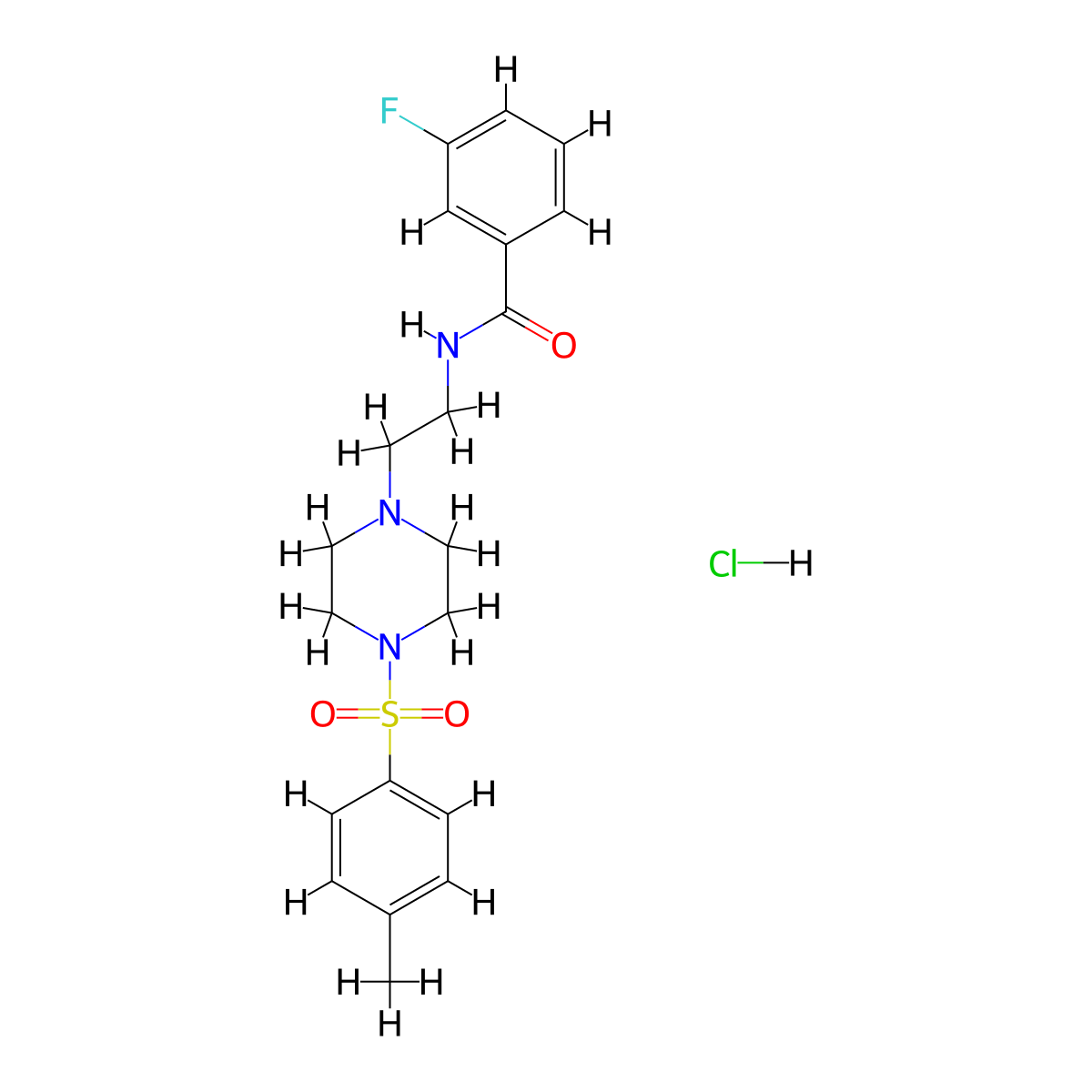 3-fluoro-N-(2-(4-tosylpiperazin-1-yl)ethyl)benzamide hydrochloride molecular structure, CAS 1189702-63-3