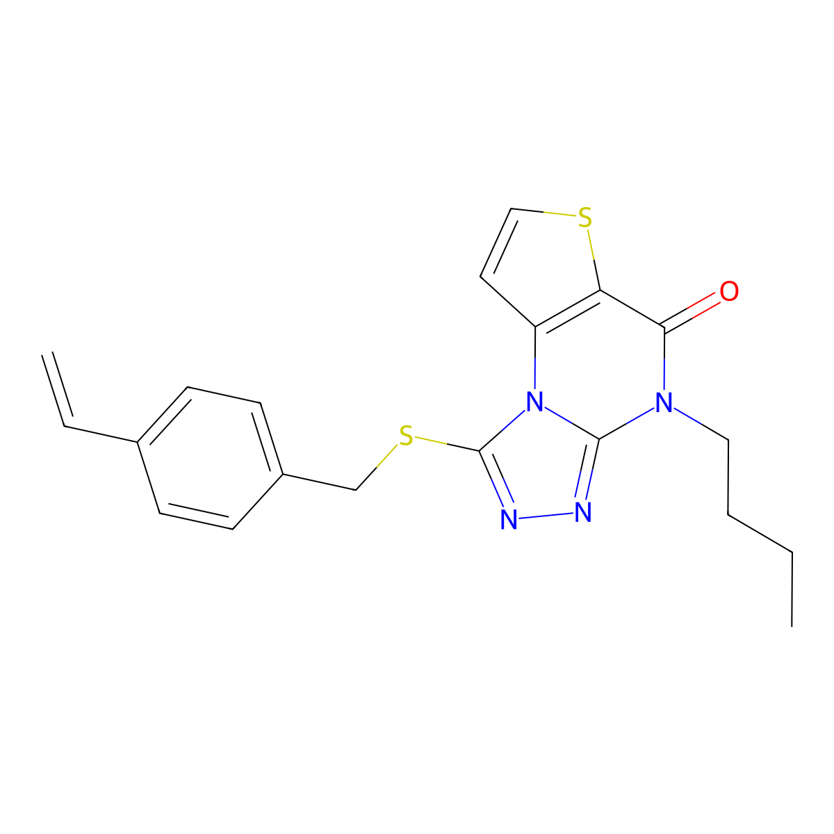 4-butyl-1-((4-vinylbenzyl)thio)thieno[2,3-e][1,2,4]triazolo[4,3-a]pyrimidin-5(4H)-one molecular structure, CAS 1189703-62-5