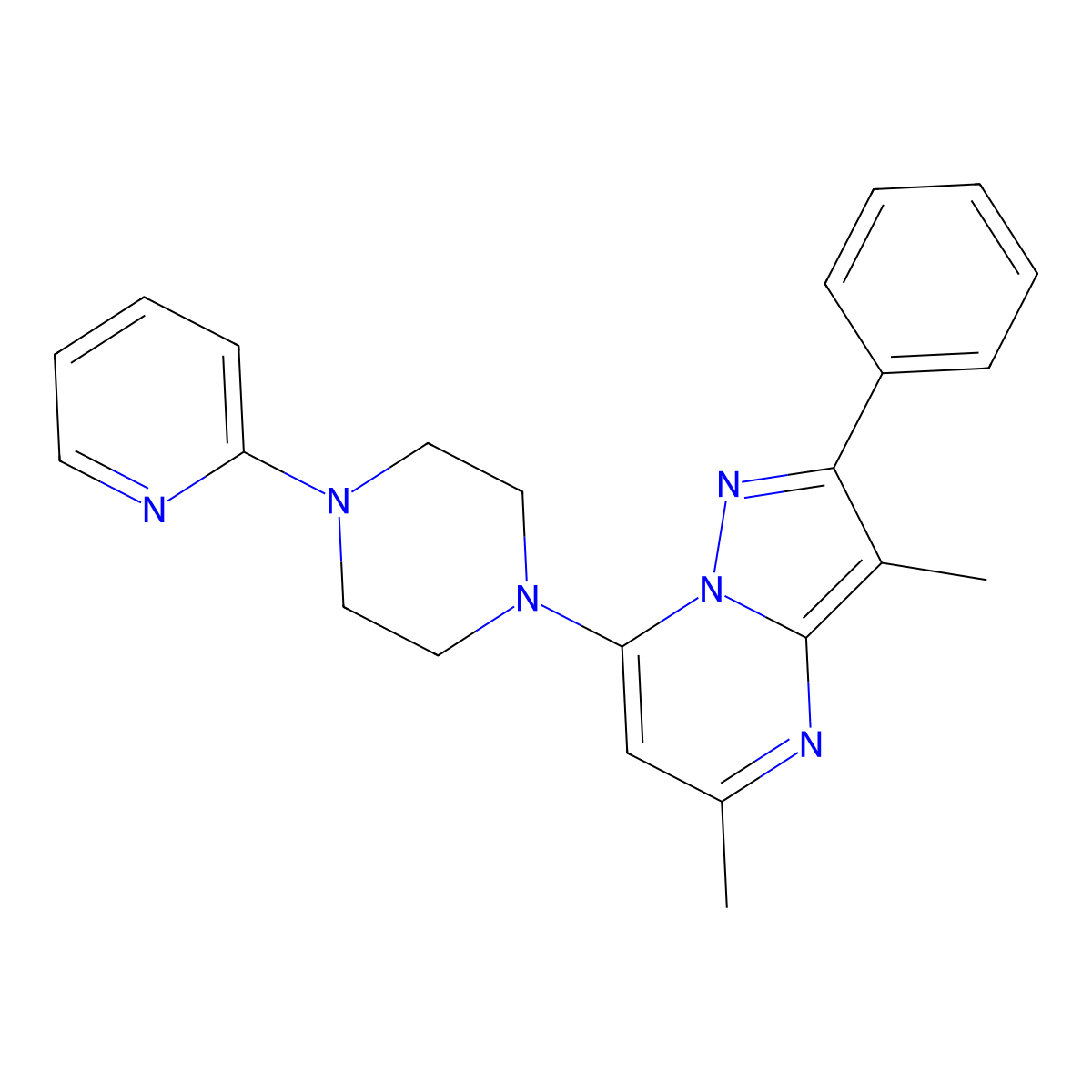 3,5-Dimethyl-2-phenyl-7-(4-pyridin-2-ylpiperazin-1-yl)pyrazolo[1,5-a]pyrimidine molecular structure, CAS 1189704-18-4