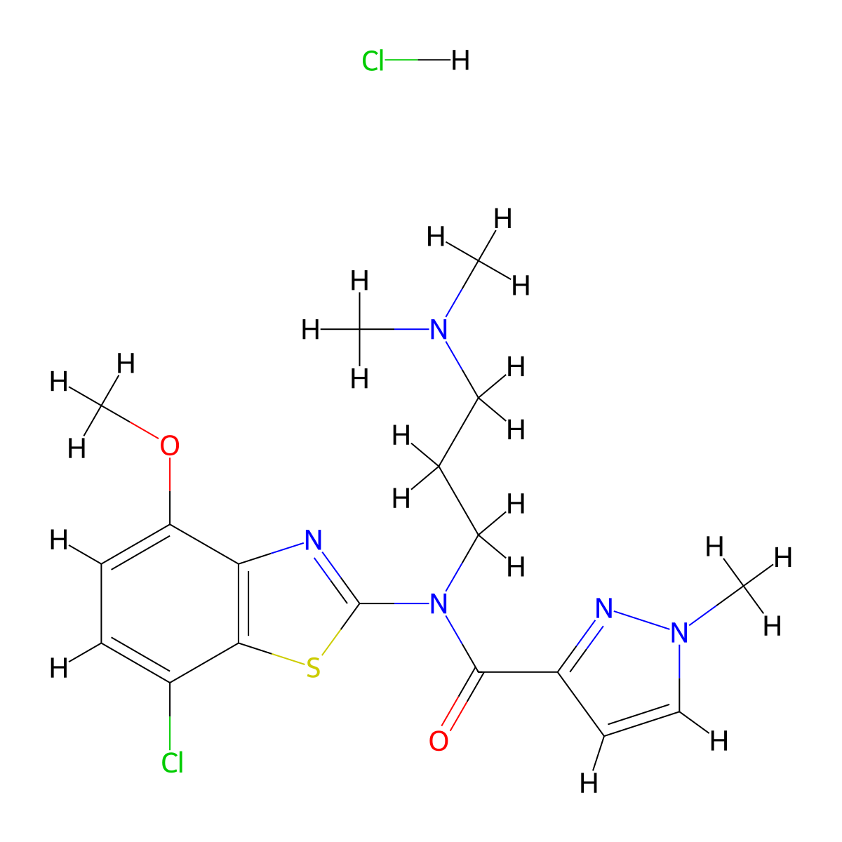 N-(7-chloro-4-methoxybenzo[d]thiazol-2-yl)-N-(3-(dimethylamino)propyl)-1-methyl-1H-pyrazole-3-carboxamide hydrochloride molecular structure, CAS 1189704-46-8