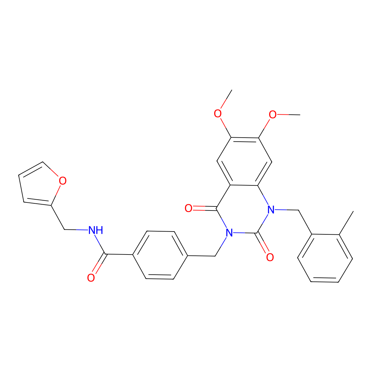 4-((6,7-dimethoxy-1-(2-methylbenzyl)-2,4-dioxo-1,2-dihydroquinazolin-3(4H)-yl)methyl)-N-(furan-2-ylmethyl)benzamide molecular structure, CAS 1189704-64-0
