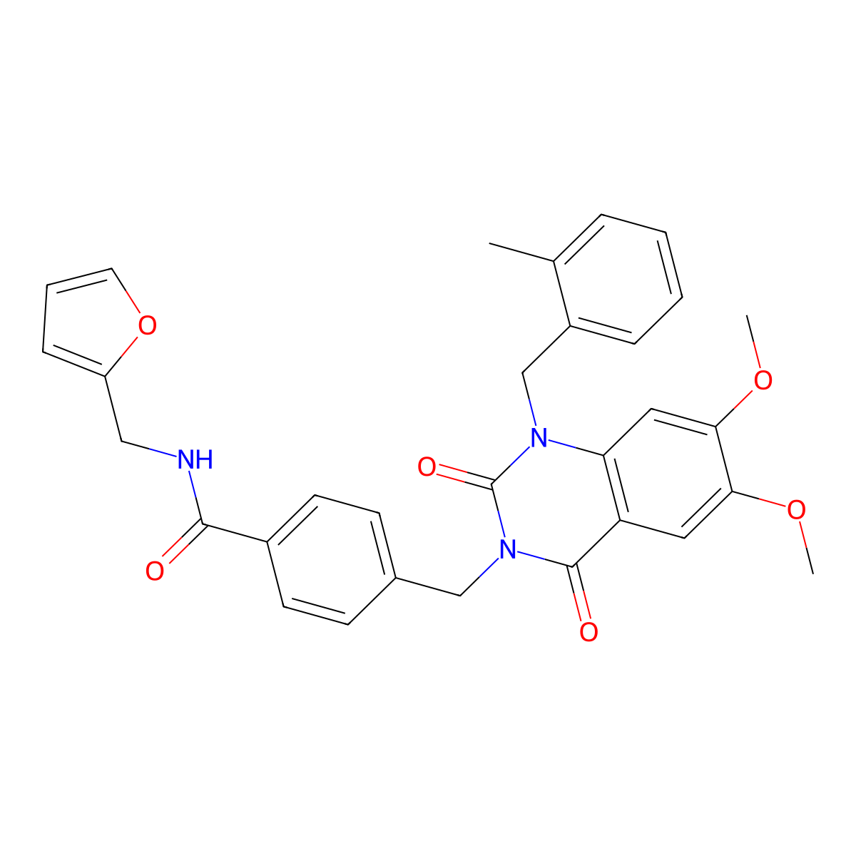 4-((6,7-dimethoxy-1-(2-methylbenzyl)-2,4-dioxo-1,2-dihydroquinazolin-3(4H)-yl)methyl)-N-(furan-2-ylmethyl)benzamide molecular structure, CAS 1189704-64-0