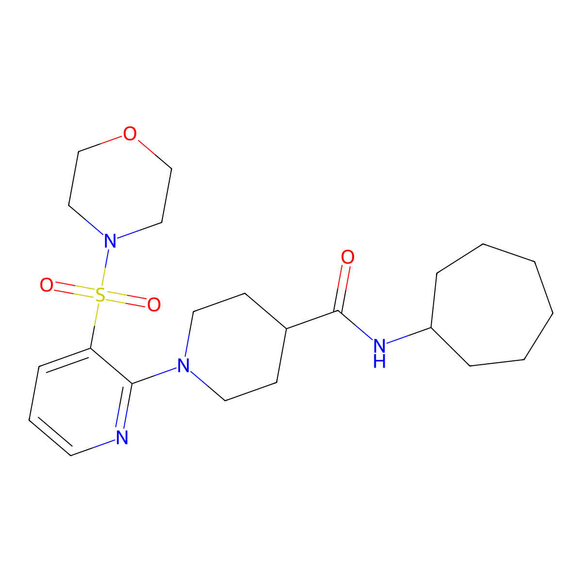 N-cycloheptyl-1-(3-(morpholinosulfonyl)pyridin-2-yl)piperidine-4-carboxamide molecular structure, CAS 1189704-72-0