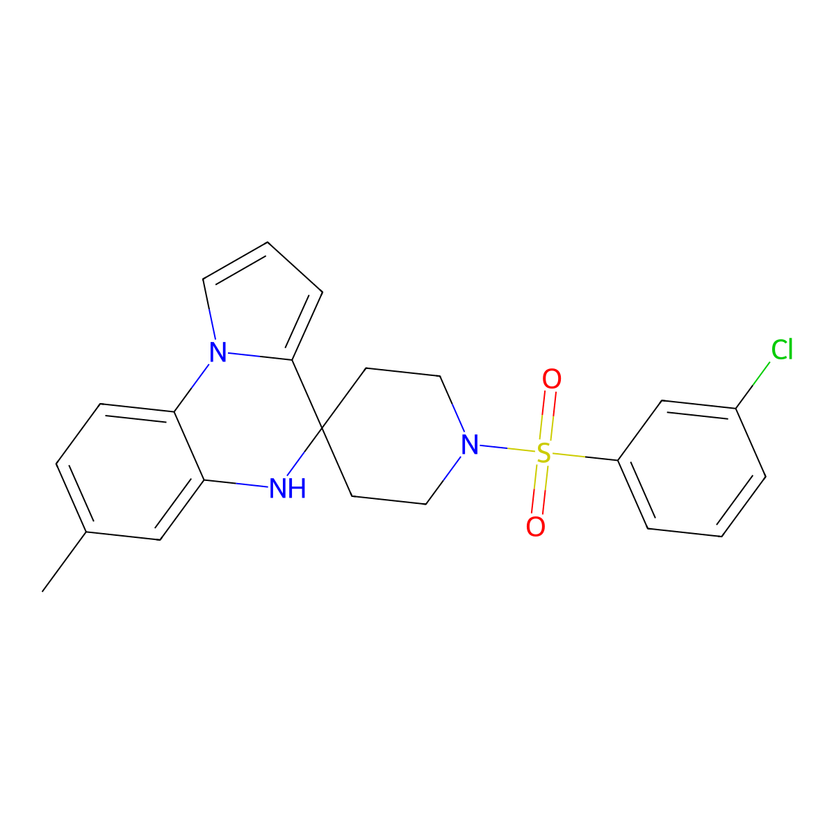 1'-(3-chlorophenyl)sulfonyl-7-methylspiro[5H-pyrrolo[1,2-a]quinoxaline-4,4'-piperidine] molecular structure, CAS 1189705-45-0