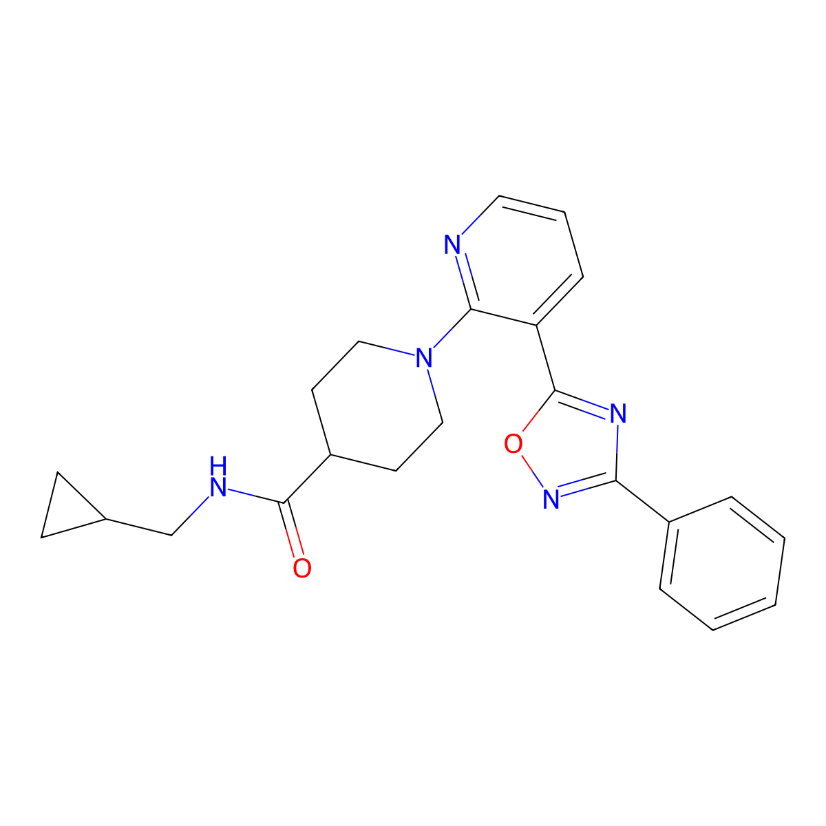 N-(cyclopropylmethyl)-1-[3-(3-phenyl-1,2,4-oxadiazol-5-yl)pyridin-2-yl]piperidine-4-carboxamide molecular structure, CAS 1189706-33-9
