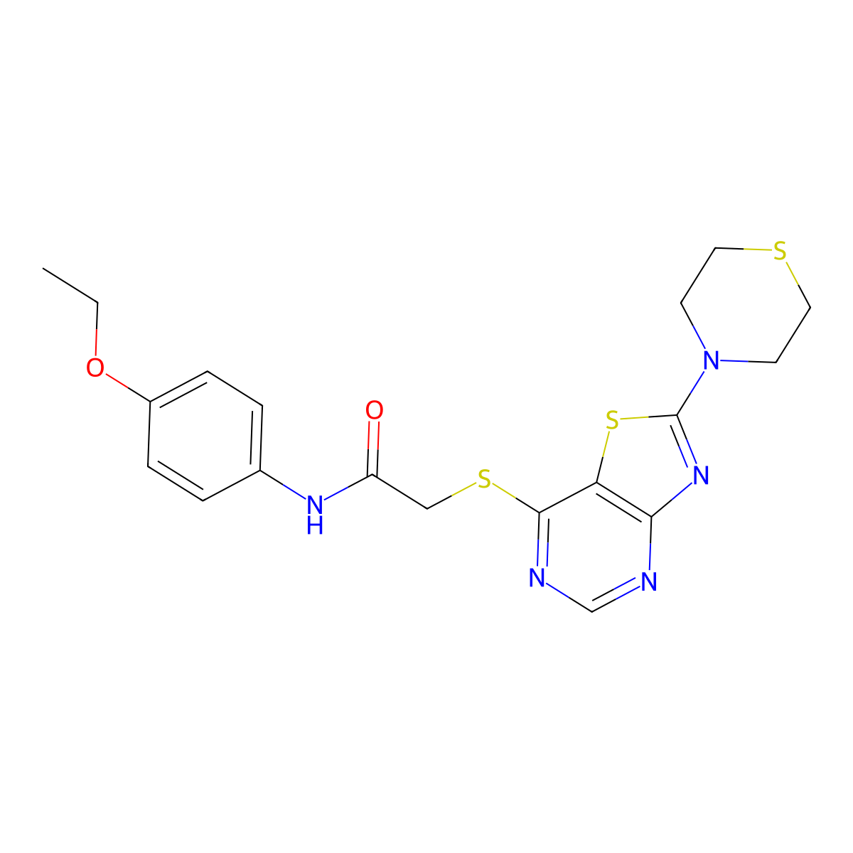 N-(4-ethoxyphenyl)-2-((2-thiomorpholinothiazolo[4,5-d]pyrimidin-7-yl)thio)acetamide molecular structure, CAS 1189706-38-4
