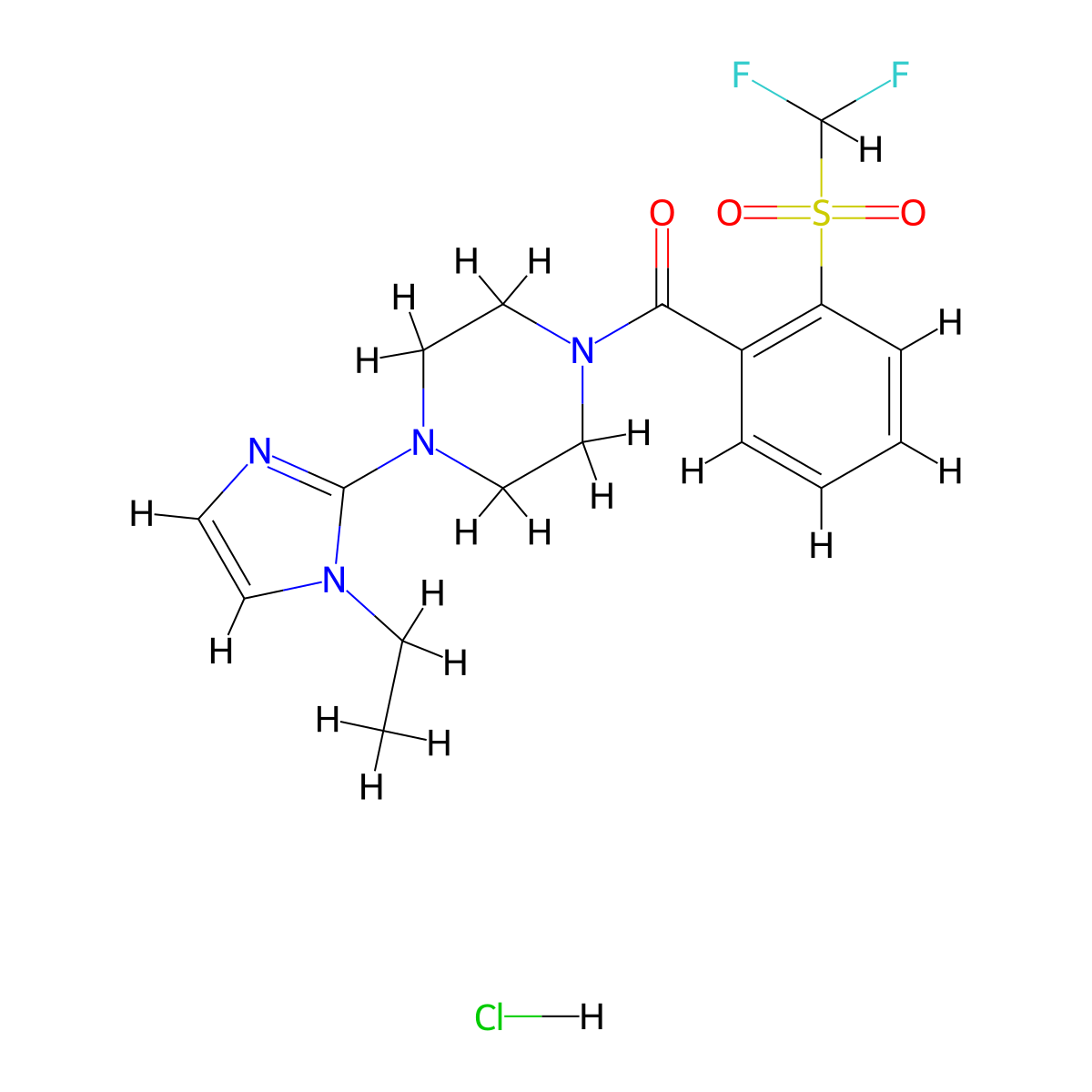(2-((difluoromethyl)sulfonyl)phenyl)(4-(1-ethyl-1H-imidazol-2-yl)piperazin-1-yl)methanone hydrochloride molecular structure, CAS 1189706-60-2