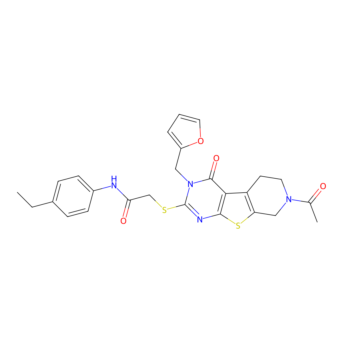 2-({11-acetyl-4-[(furan-2-yl)methyl]-3-oxo-8-thia-4,6,11-triazatricyclo[7.4.0.0^{2,7}]trideca-1(9),2(7),5-trien-5-yl}sulfanyl)-N-(4-ethylphenyl)acetamide molecular structure, CAS 1189706-81-7