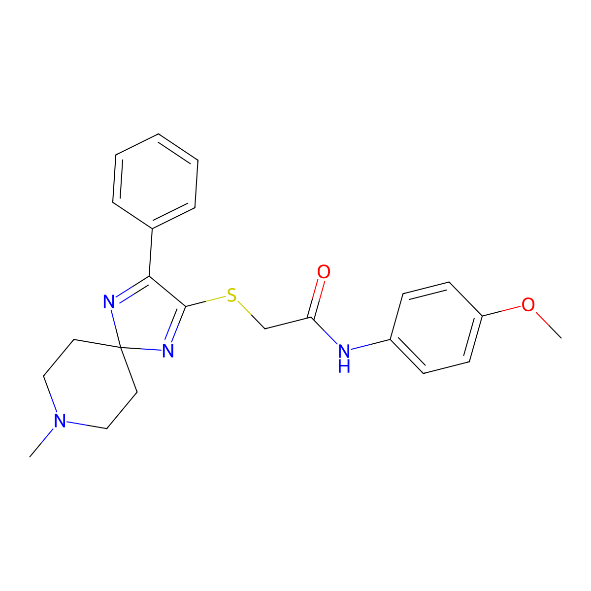 N-(4-Methoxyphenyl)-2-({8-methyl-3-phenyl-1,4,8-triazaspiro[4.5]deca-1,3-dien-2-YL}sulfanyl)acetamide molecular structure, CAS 1189706-95-3