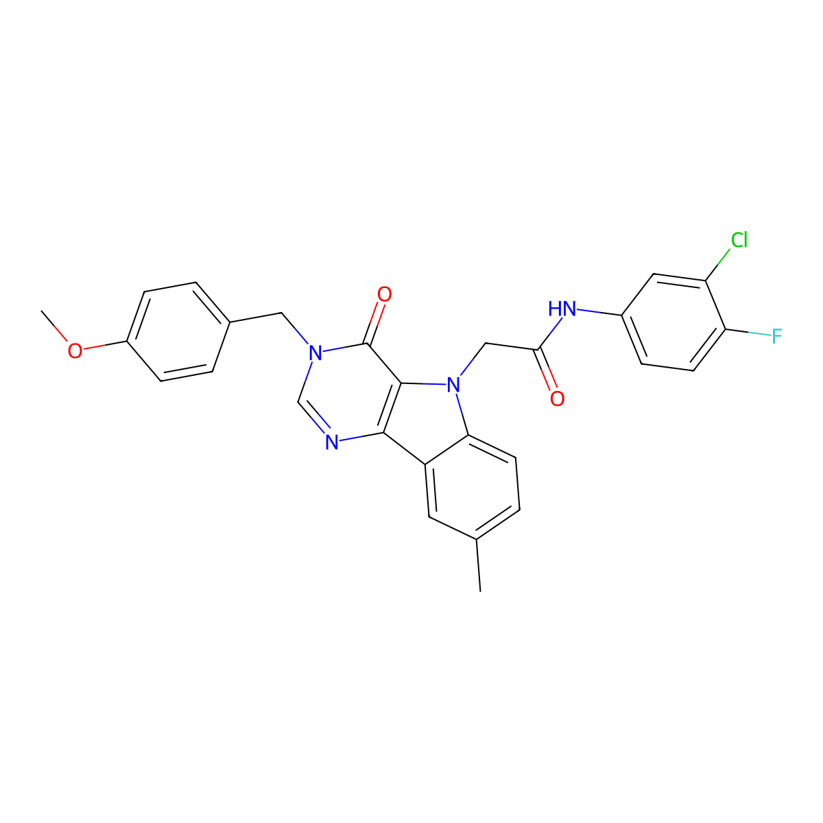 N-(3-chloro-4-fluorophenyl)-2-(3-(4-methoxybenzyl)-8-methyl-4-oxo-3H-pyrimido[5,4-b]indol-5(4H)-yl)acetamide molecular structure, CAS 1189707-74-1