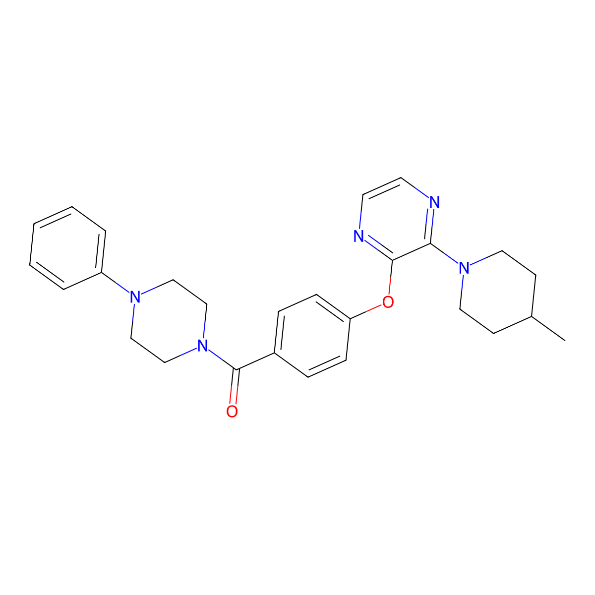 (4-((3-(4-Methylpiperidin-1-yl)pyrazin-2-yl)oxy)phenyl)(4-phenylpiperazin-1-yl)methanone molecular structure, CAS 1189707-83-2