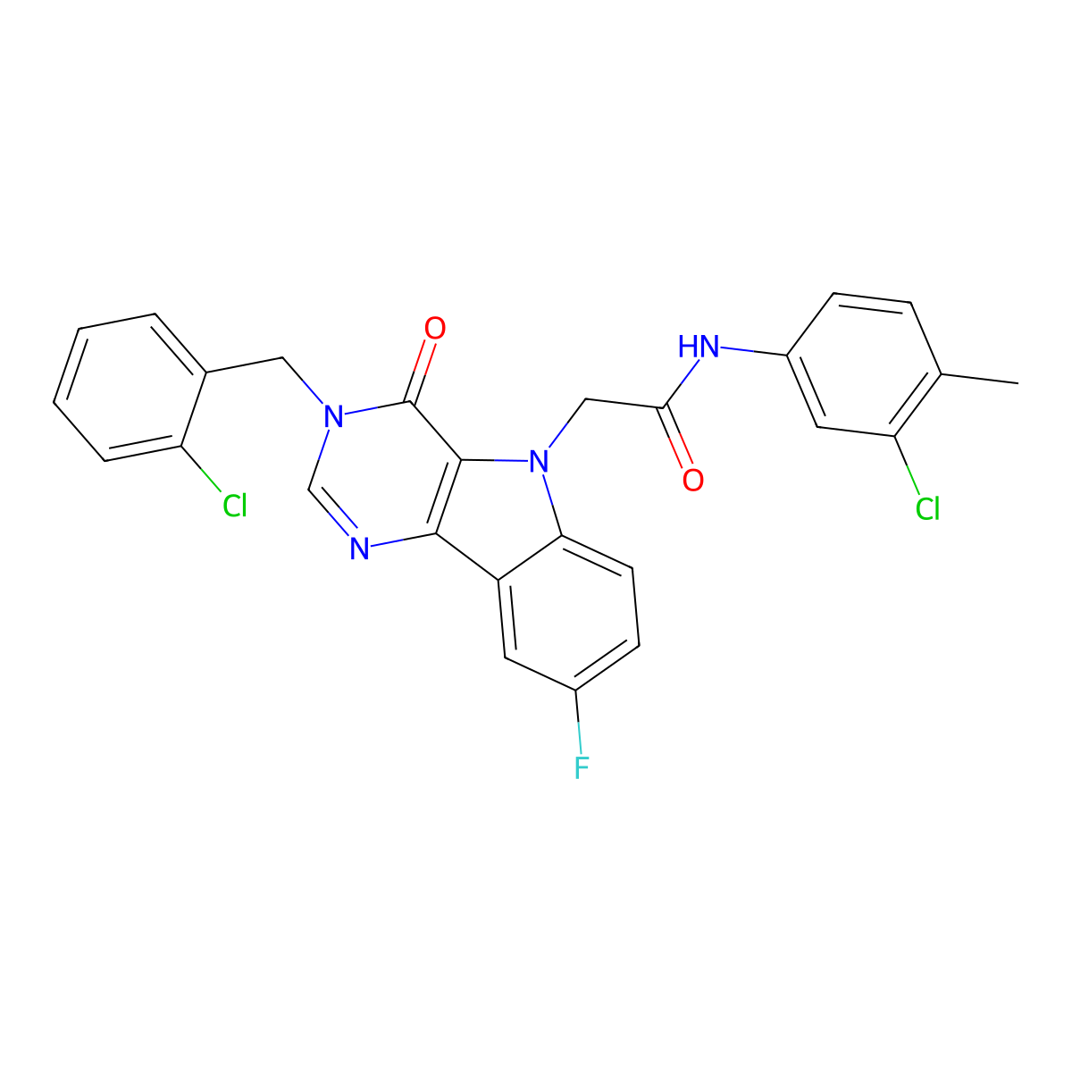 N-(3-chloro-4-methylphenyl)-2-(3-(2-chlorobenzyl)-8-fluoro-4-oxo-3H-pyrimido[5,4-b]indol-5(4H)-yl)acetamide molecular structure, CAS 1189707-97-8