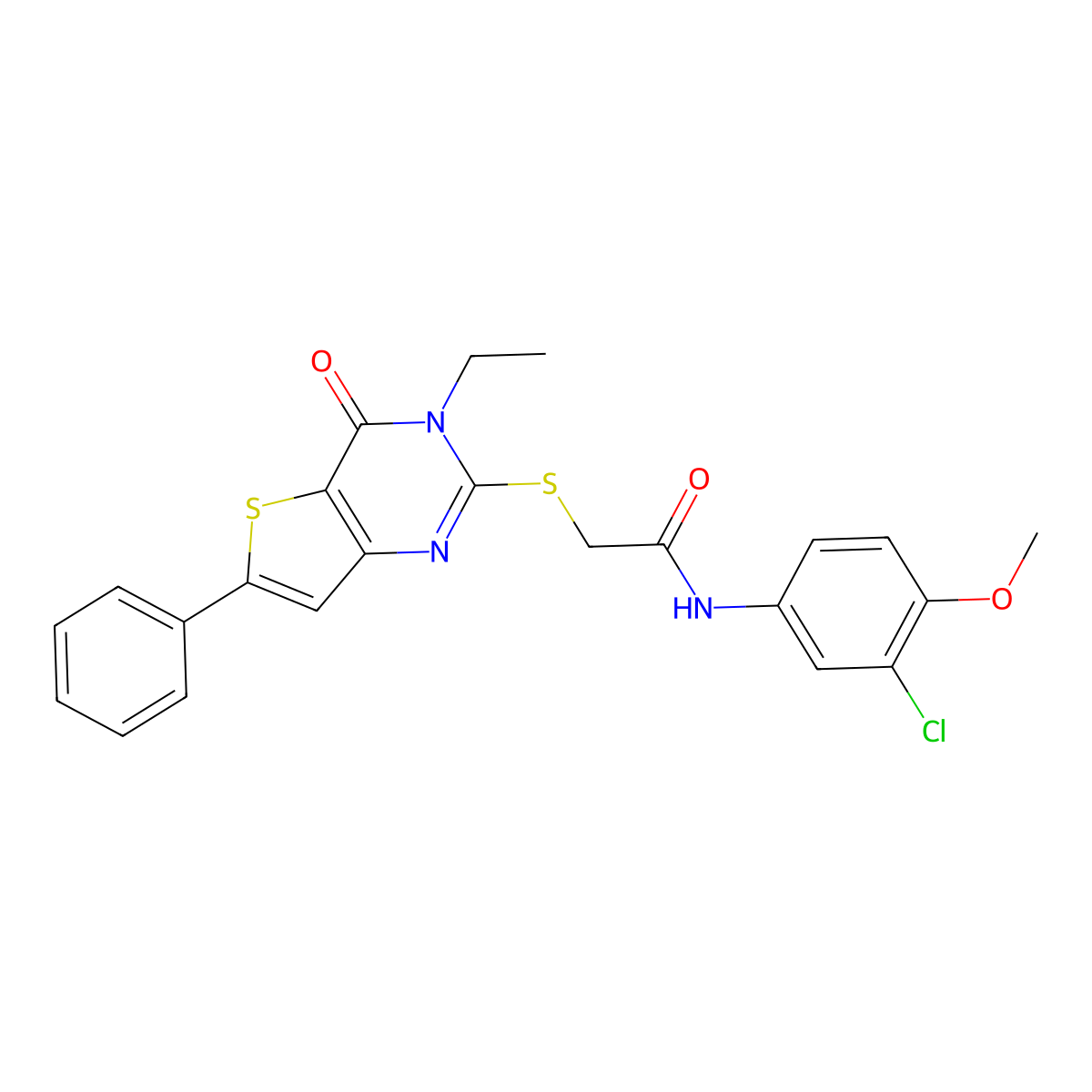 N-(3-chloro-4-methoxyphenyl)-2-({3-ethyl-4-oxo-6-phenyl-3H,4H-thieno[3,2-d]pyrimidin-2-yl}sulfanyl)acetamide molecular structure, CAS 1189708-20-0
