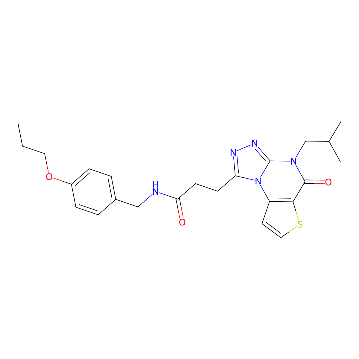 3-[8-(2-methylpropyl)-7-oxo-5-thia-1,8,10,11-tetraazatricyclo[7.3.0.0^{2,6}]dodeca-2(6),3,9,11-tetraen-12-yl]-N-[(4-propoxyphenyl)methyl]propanamide molecular structure, CAS 1189708-49-3