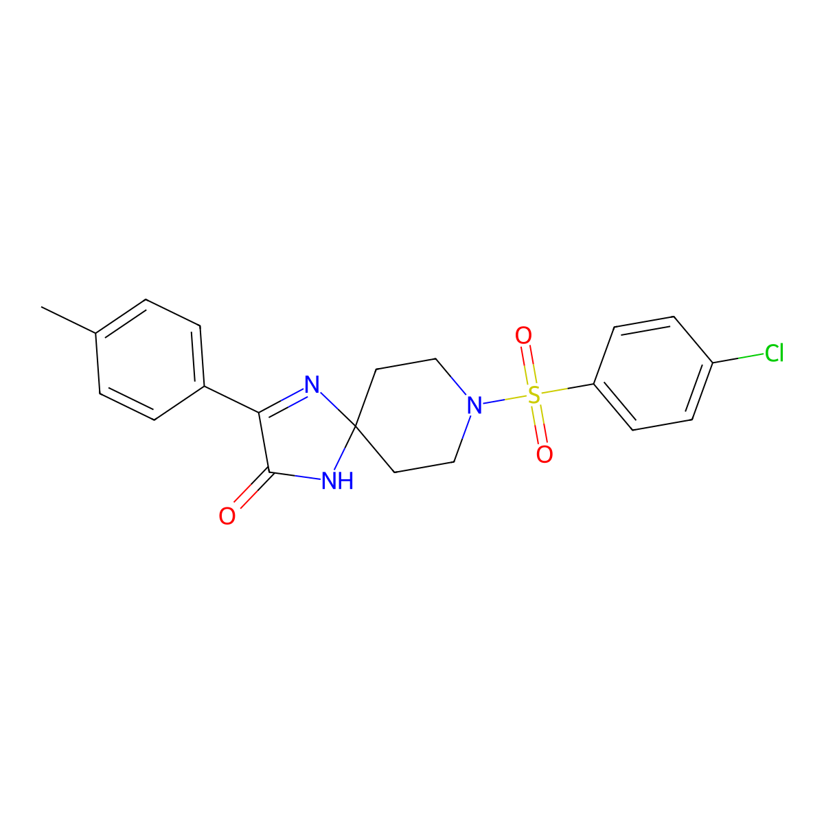 8-((4-Chlorophenyl)sulfonyl)-3-(p-tolyl)-1,4,8-triazaspiro[4.5]dec-3-en-2-one molecular structure, CAS 1189709-06-5