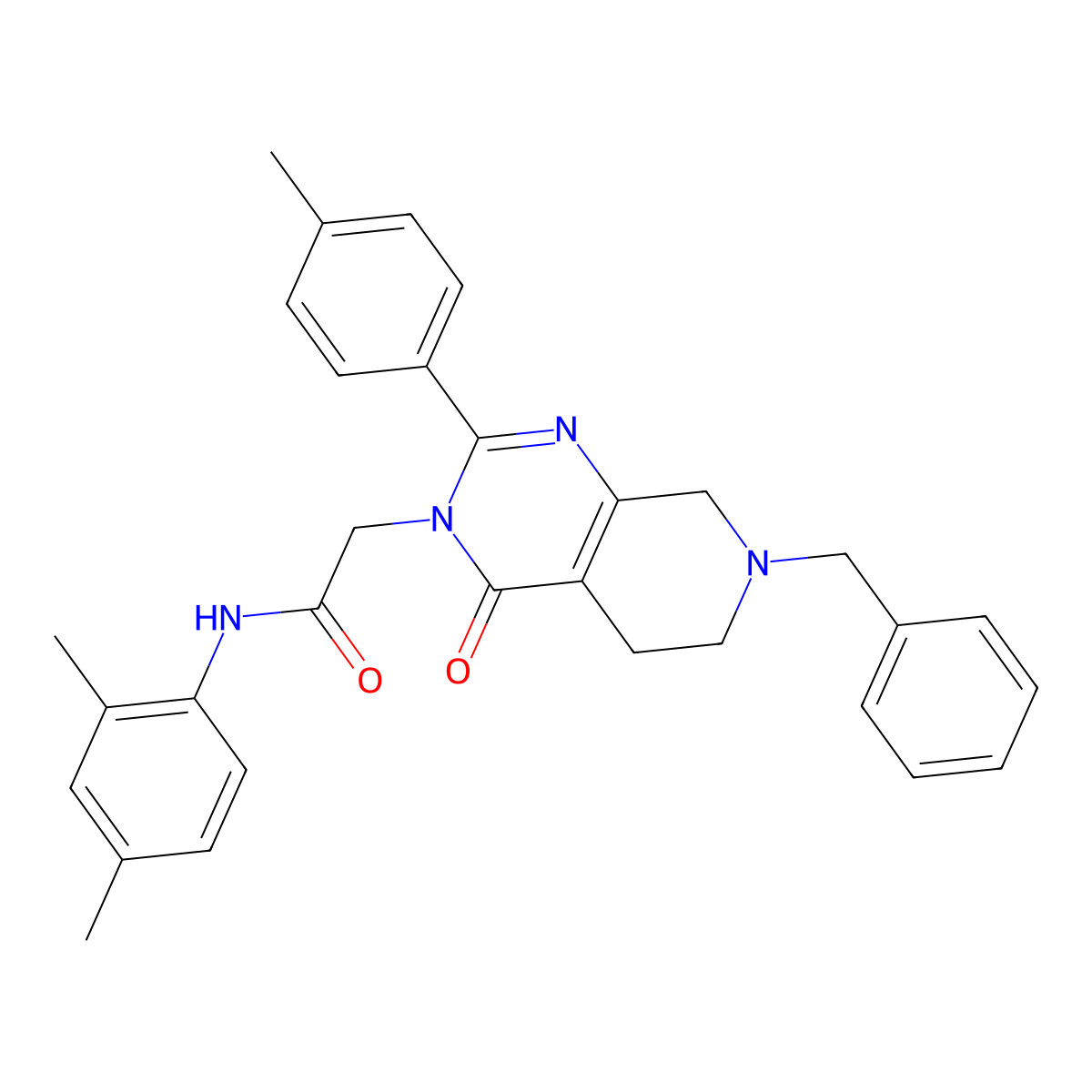 2-[7-benzyl-2-(4-methylphenyl)-4-oxo-3H,4H,5H,6H,7H,8H-pyrido[3,4-d]pyrimidin-3-yl]-N-(2,4-dimethylphenyl)acetamide molecular structure, CAS 1189709-19-0