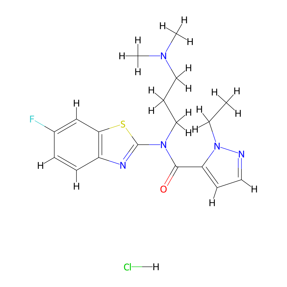N-(3-(dimethylamino)propyl)-1-ethyl-N-(6-fluorobenzo[d]thiazol-2-yl)-1H-pyrazole-5-carboxamide hydrochloride molecular structure, CAS 1189709-78-1