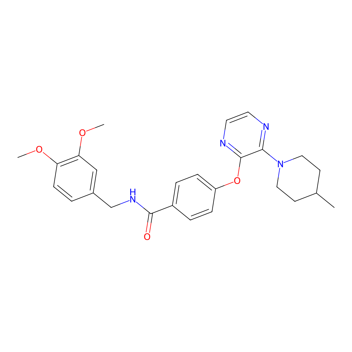 N-[(3,4-dimethoxyphenyl)methyl]-4-{[3-(4-methylpiperidin-1-yl)pyrazin-2-yl]oxy}benzamide molecular structure, CAS 1189709-86-1