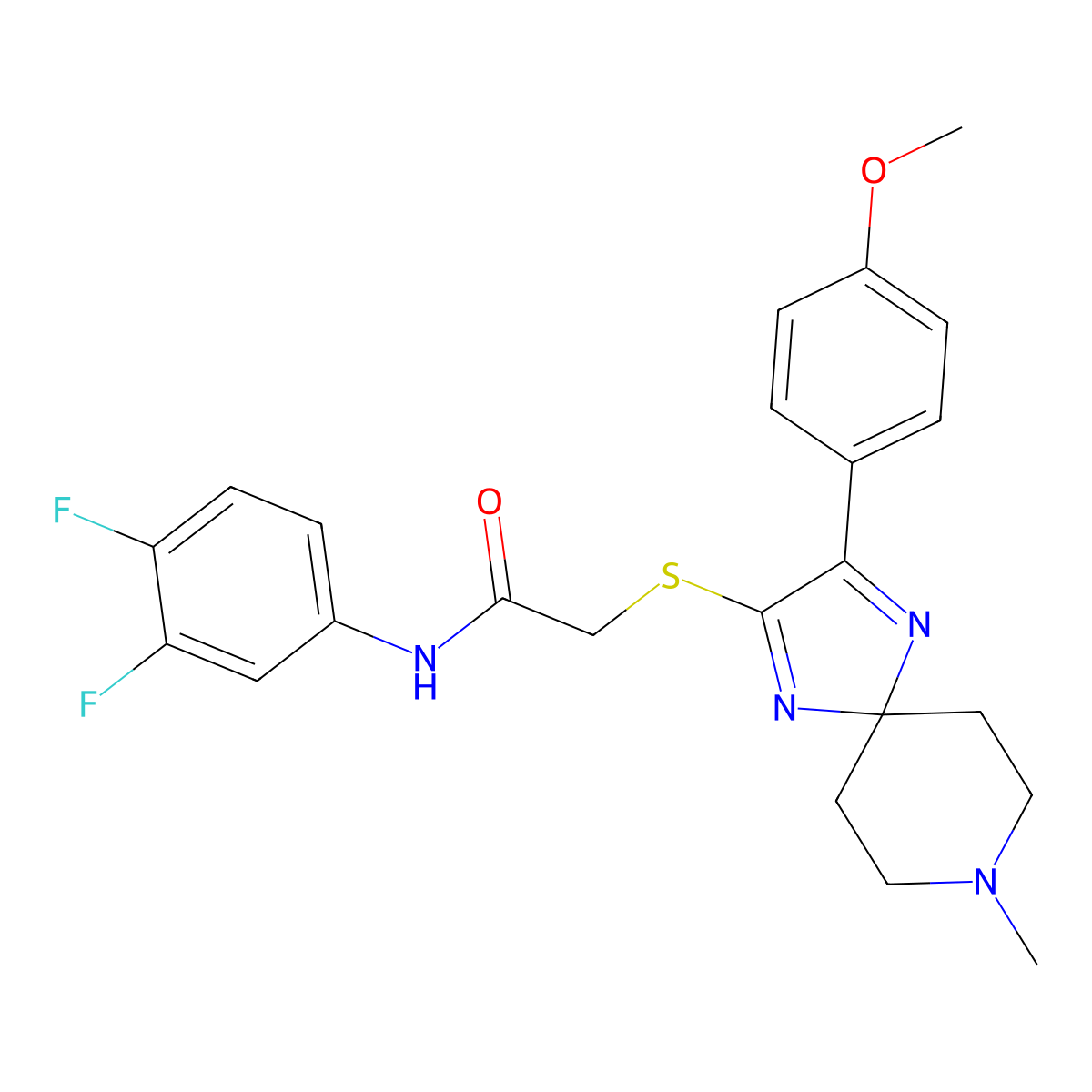 N-(3,4-difluorophenyl)-2-((3-(4-methoxyphenyl)-8-methyl-1,4,8-triazaspiro[4.5]deca-1,3-dien-2-yl)thio)acetamide molecular structure, CAS 1189709-89-4