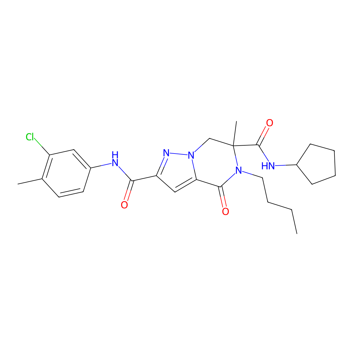 5-butyl-N~2~-(3-chloro-4-methylphenyl)-N~6~-cyclopentyl-6-methyl-4-oxo-4,5,6,7-tetrahydropyrazolo[1,5-a]pyrazine-2,6-dicarboxamide molecular structure, CAS 1189710-20-0