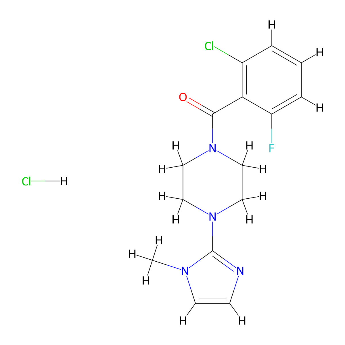 (2-chloro-6-fluorophenyl)(4-(1-methyl-1H-imidazol-2-yl)piperazin-1-yl)methanone hydrochloride molecular structure, CAS 1189711-50-9