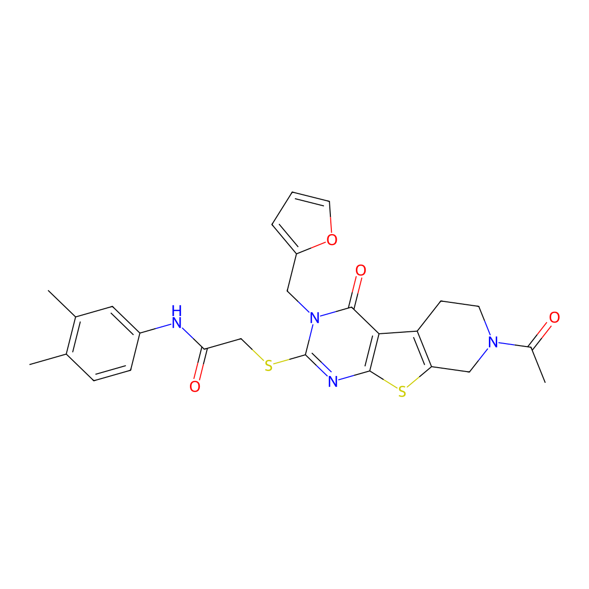 2-({11-acetyl-4-[(furan-2-yl)methyl]-3-oxo-8-thia-4,6,11-triazatricyclo[7.4.0.0^{2,7}]trideca-1(9),2(7),5-trien-5-yl}sulfanyl)-N-(3,4-dimethylphenyl)acetamide molecular structure, CAS 1189711-83-8