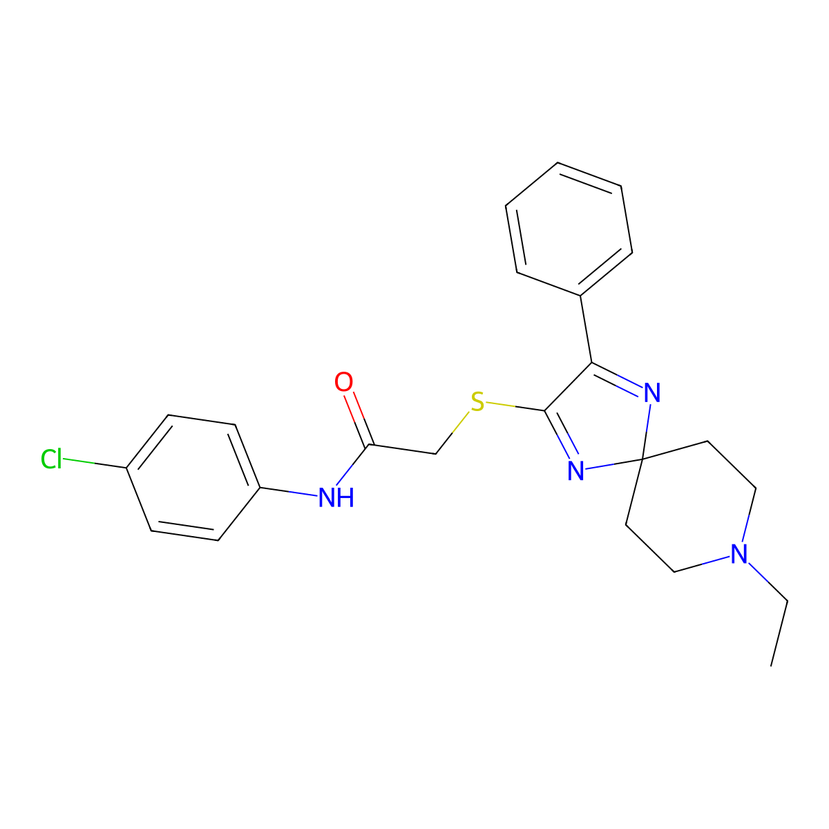 N-(4-chlorophenyl)-2-((8-ethyl-3-phenyl-1,4,8-triazaspiro[4.5]deca-1,3-dien-2-yl)thio)acetamide molecular structure, CAS 1189712-83-1