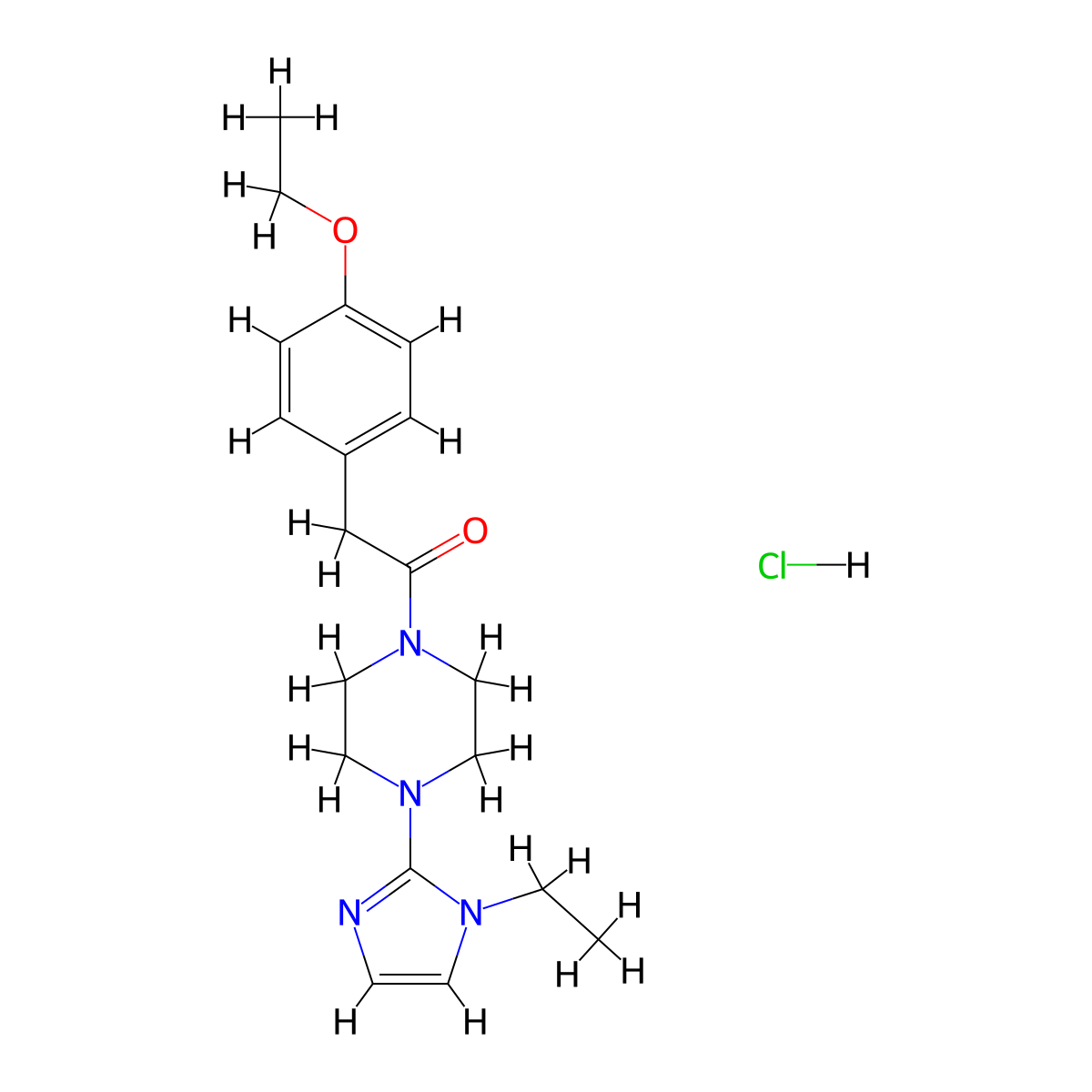 2-(4-ethoxyphenyl)-1-(4-(1-ethyl-1H-imidazol-2-yl)piperazin-1-yl)ethanone hydrochloride molecular structure, CAS 1189712-88-6