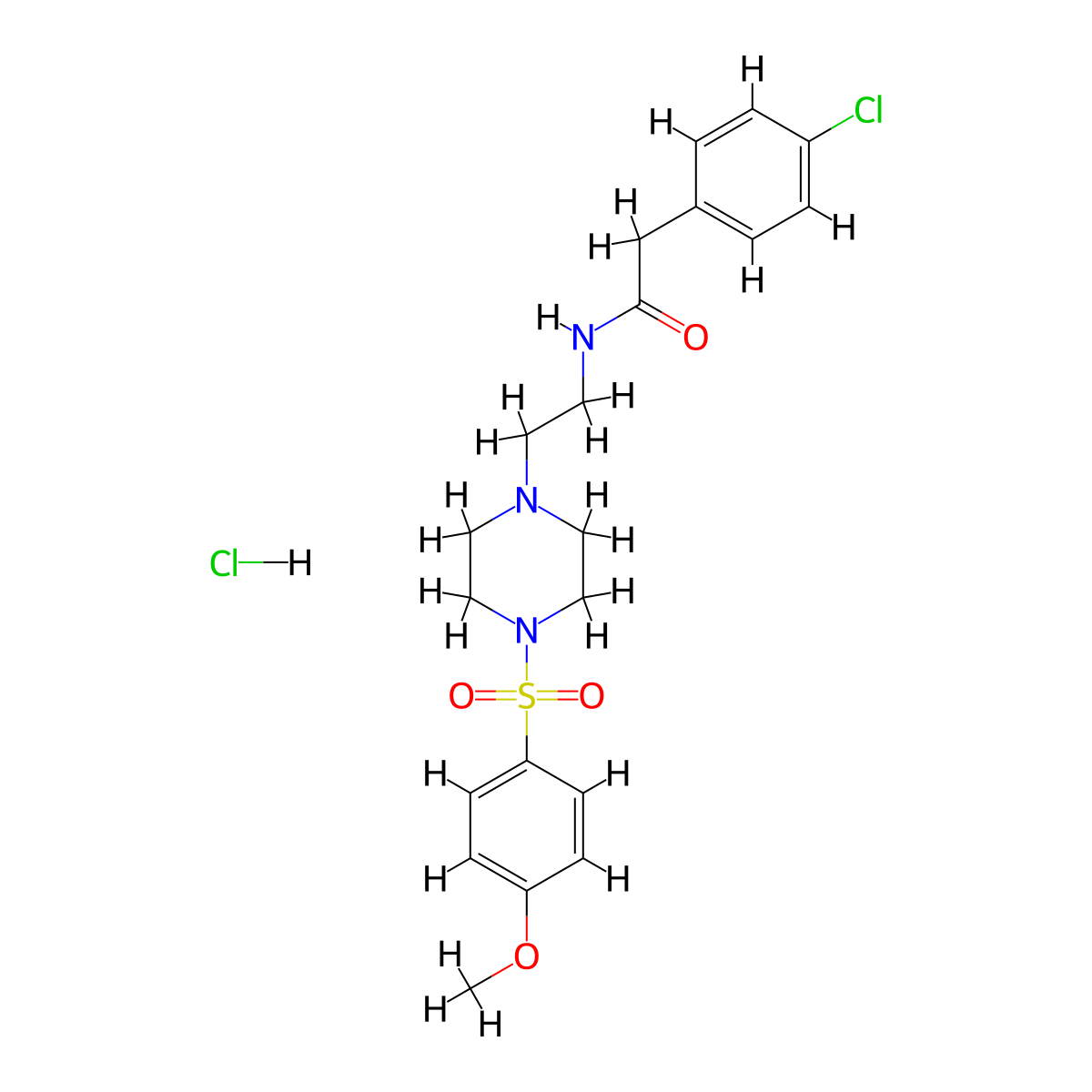 2-(4-chlorophenyl)-N-(2-(4-((4-methoxyphenyl)sulfonyl)piperazin-1-yl)ethyl)acetamide hydrochloride molecular structure, CAS 1189713-15-2
