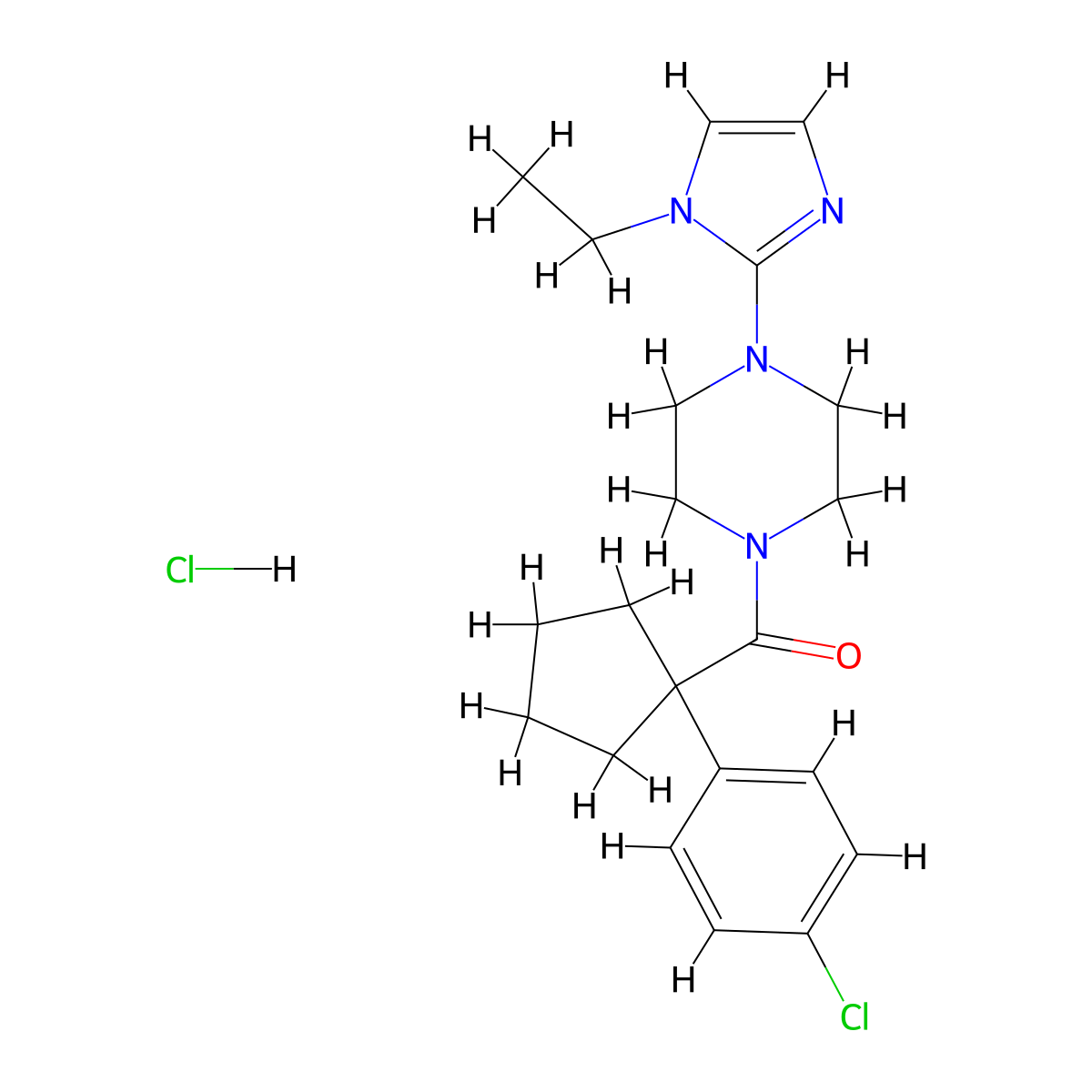 (1-(4-chlorophenyl)cyclopentyl)(4-(1-ethyl-1H-imidazol-2-yl)piperazin-1-yl)methanone hydrochloride molecular structure, CAS 1189713-70-9