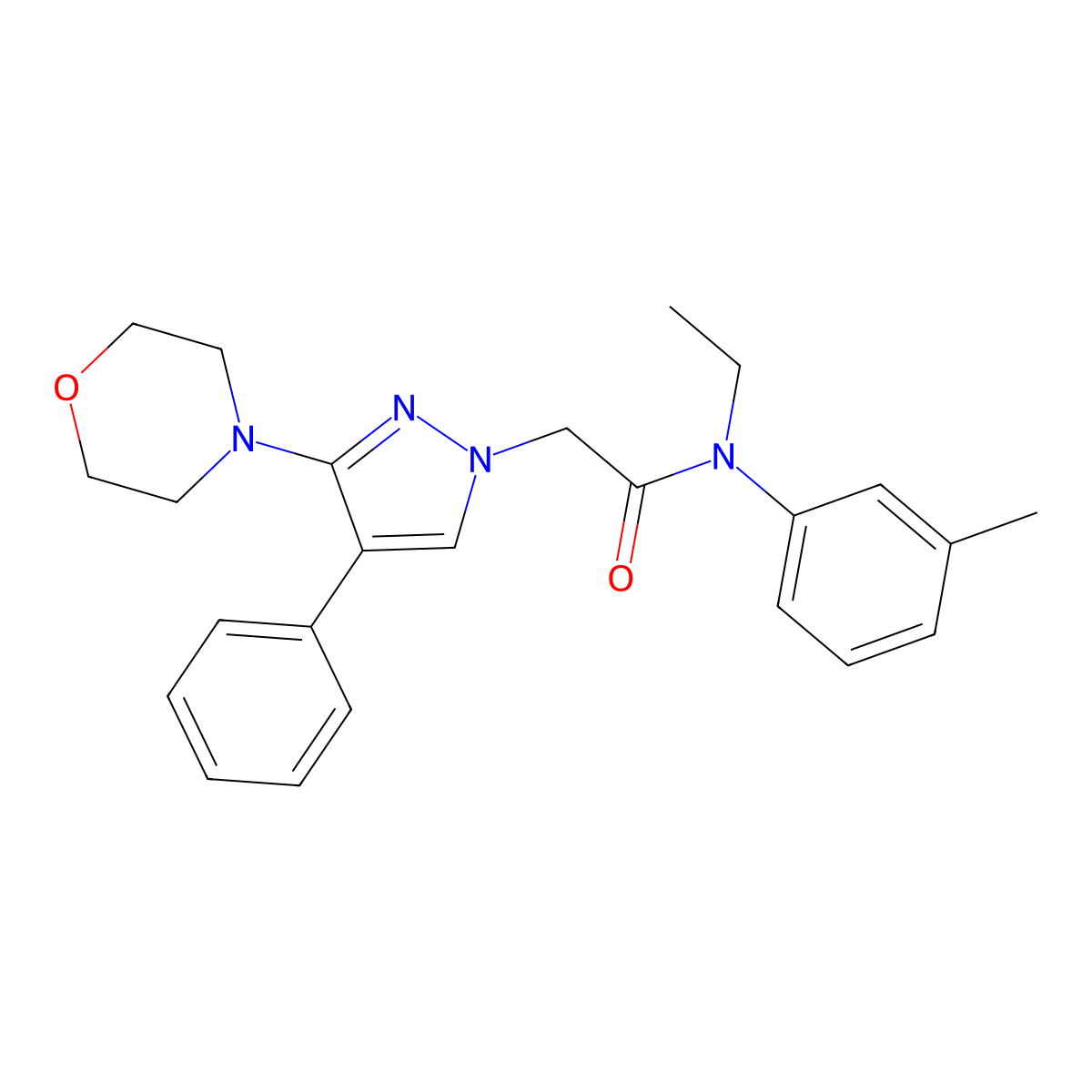 N-ethyl-N-(3-methylphenyl)-2-[3-(morpholin-4-yl)-4-phenyl-1H-pyrazol-1-yl]acetamide molecular structure, CAS 1189713-87-8